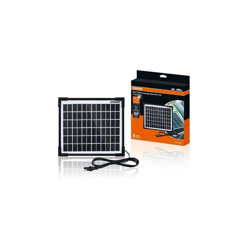 Certificado Mantenedor solar 12V 5W IP65 para batería, 0,28 A, 205×205×18 mm, BATTERYcharge SOLAR 5W - Osram Automoción