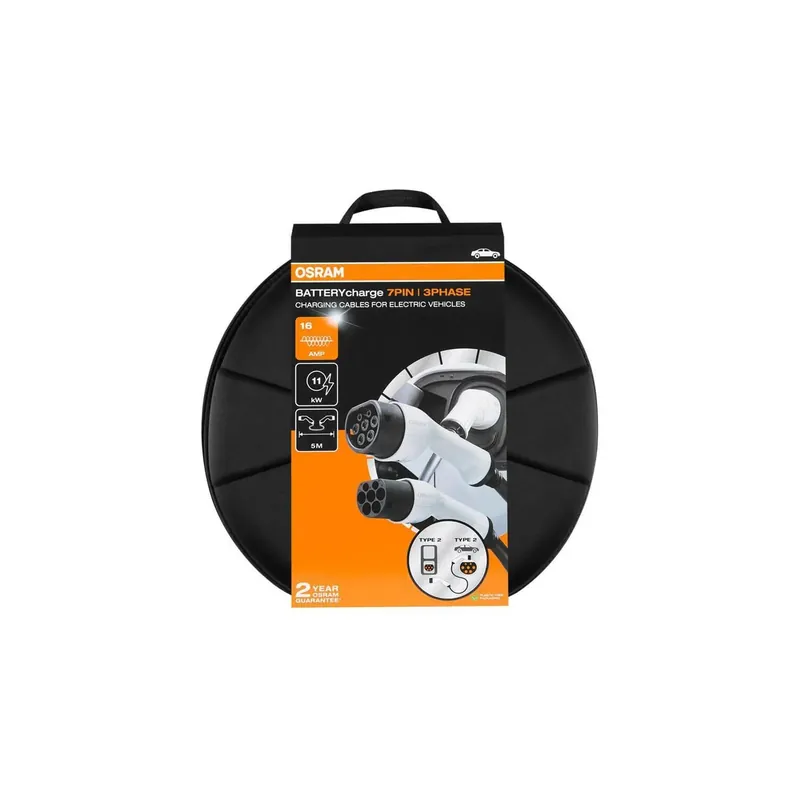 Cable de Carga 5 metros OSRAM BATTERYcharge 7PIN | 3 Fases | 16A | Tipo 2 - Osram Automoción Directo De Fábrica