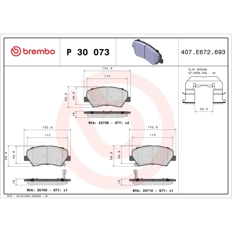 BREMBO P30073 Juego de pastillas de freno Popular