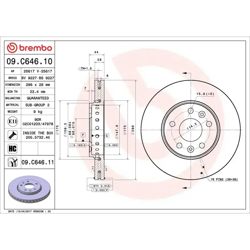 Pago Seguro BREMBO 09.C646.11 Disco de freno (Unidad)